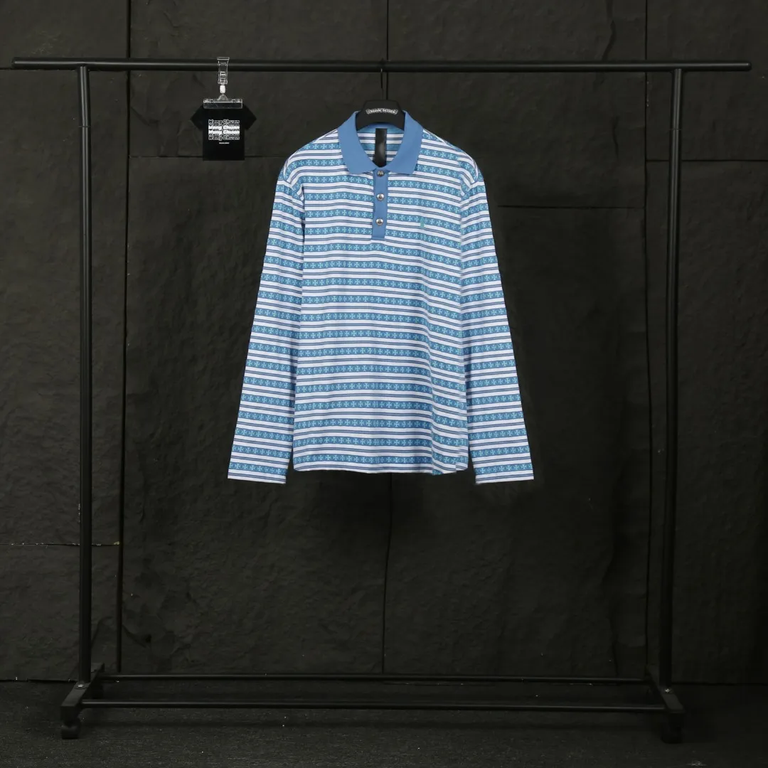 P210 Actual photo [Popular item] Code: 25020# Color: Black/Pink/Blue Size: S to - CH Croix heart niche design cross jacquard striped long sleeves brings striped Polo to Next Levels. Loose fit. Same style for men and women. Lazy and casual. Street style. Three colors. Customized style.